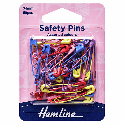 H414.AC Safety Pins: 34mm: Assorted Colours: 50 Pieces